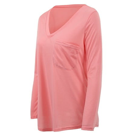 Femmes Solide Casual T-Shirt Top Deep V Neck Blouse Plus La Taille Tefamore